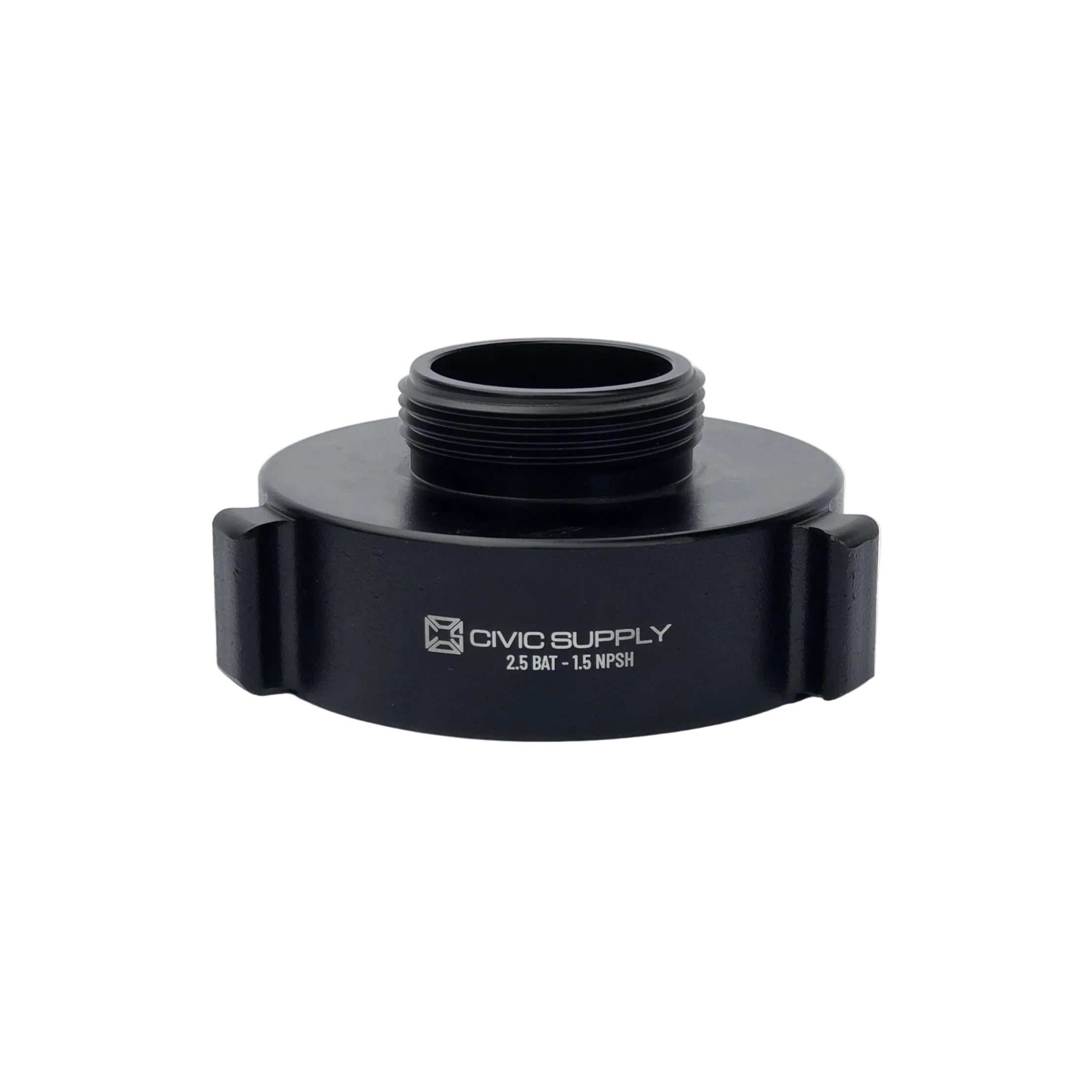 2.5-inch female BAT to 1.5-inch male NPSH aluminum fire hose adapter