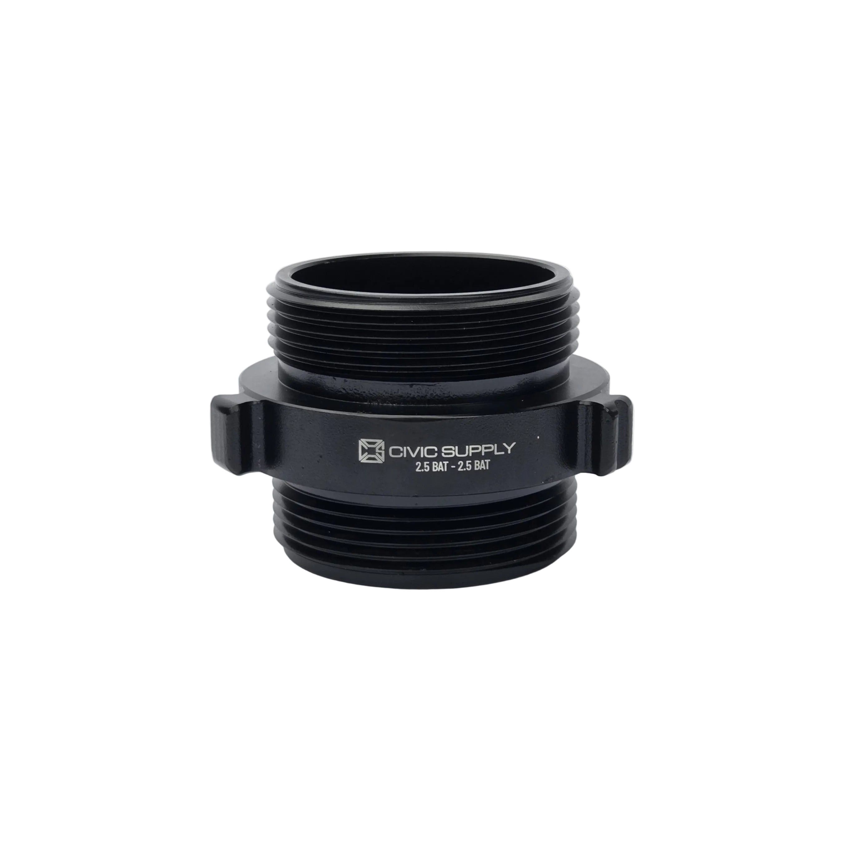 2.5-inch double-male BAT aluminum fire hose adapter