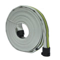 1.75-inch STRIKELINE double-jacket fire hose, white 50 ft roll with green centre stripe and black couplings